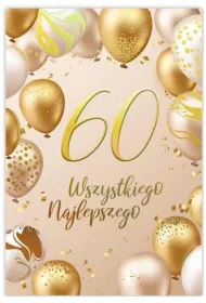 Karnet B6 60 Urodziny z�ote i be�owe balony