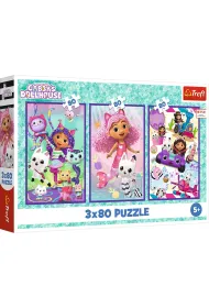 Puzzle 3x80 el. Kolorowe dni Gabby. Koci Domek Gabi Trefl