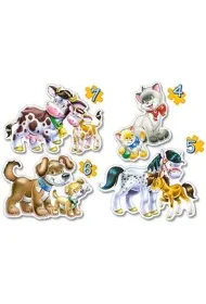 Puzzle maxi 4w1 -zwierz�ta z dzie�mi (4+5+6+7 el.) Castorland