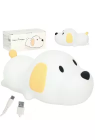 Lampka nocna dla dzieci silikonowa na baterie USB piesek lecy