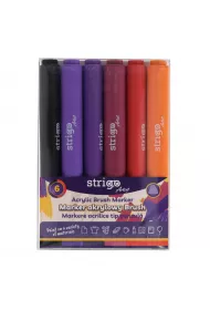 Strigo. Markery akrylowe trjktne 6 kolorw. Kocwka Brush. Zestaw 7