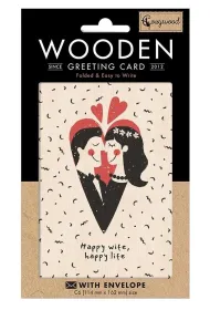 Cozywood Karnet drewniany C6 + koperta �lub Happy wife