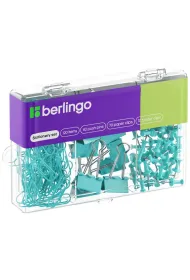 Berlingo Zestaw niebieski: 70 spinaczy, 40 pinezek tablicowych, 10 klips�w