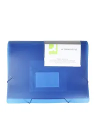 Teczka harmonijkowa 6 przegr�d A4 transparentna, niebieska, indeksy, z gumk� Q-connect