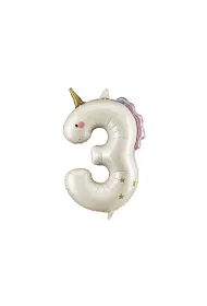 PartyDeco Balon foliowy Cyfra   3   Jednoro�ec, 93cm, mix