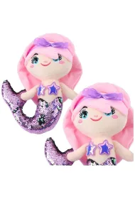 LeanToys Syrenka pluszowa z ogonem w cekiny fioletowa 28cm