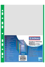 Donau Koszulki PP A4 krystal 40mikr brzeg zielony 100 szt.