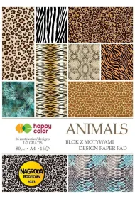 Blok z motywami ANIMALS WILD, 80g/m2, A4, 16 ark, 32 motyw, Happy Color