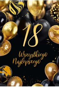 Karnet B6 18 Urodziny z�ote i czarne balony