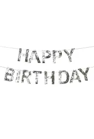 PartyDeco Baner Happy Birthday srebrny 2.2m