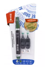 MemoBe Marker permanentny + 2 ampu�ki z zapasowym tuszem zielony