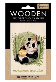 Cozywood Karnet drewniany C6 + koperta Panda z tortem