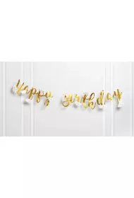 GoParty Baner Happy Birthday z kwiatami z�oty