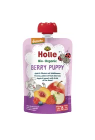 Holle Mus Jagodowy piesek (jab�ko - brzoskwinia - owoce le�ne) od 8 miesi�ca Demeter 100 g Bio