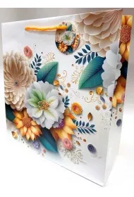Fresh Torebka ozdobna matowa bia�e kwiaty 35x37x12cm