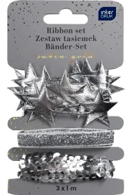 Interdruk Zestaw tasiemek 3x1m Silver Satin Gold
