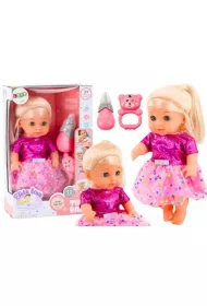 Lalka w r�owej sukience siusiaj�ca butelka d�wi�k LeanToys