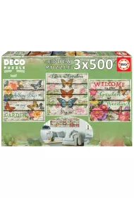 Puzzle 3x500 el. Kwiaty i motyle Educa