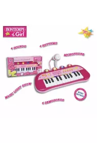 Bontempi Organy elektroniczne 24 klawisze z mikrofonem, r�owe