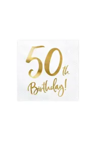 PartyDeco Serwetki 50th Birthday bia�e 33x33cm