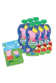 BoboVita Zestaw winka Peppa Mus jabko i truskawki z bananem po 6 miesicu Zgrzewka + Kolorowanka Peppa GRATIS 6 x 100 g