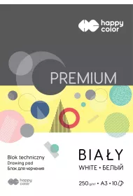 Happy Color Blok techniczny PREMIUM, biay, A3, 250g, 10 arkuszy biay 10 kartek