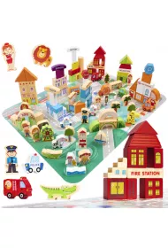 Klocki drewniane edukacyjne miasto puzzle 120el.