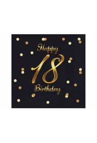 Godan Serwetki Happy 18 Birthday czarne 33 x 33 cm
