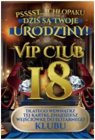 Yeku Karnet 18 Urodziny m�skie VIP club JCX140