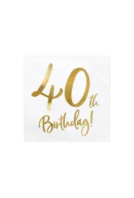 PartyDeco Serwetki 40th Birthday bia�e 33x33cm