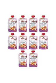 Holle Mus Jagodowy piesek (jab�ko - brzoskwinia - owoce le�ne) od 8 miesi�ca Demeter Zestaw 10 x 100 ml Bio