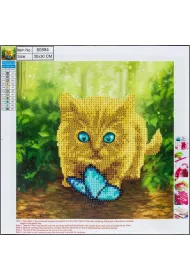 Centrum Diamentowa mozaika 5D - Cat&Butterfly 30x30cm