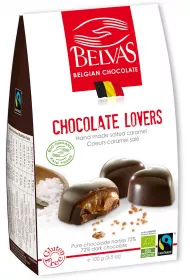 Belvas Czekoladki belgijskie serca z karmelem i sol morsk fair trade bezglutenowe 100 g Bio