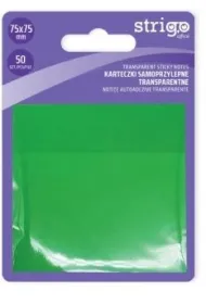 Strigo, Karteczki samoprzylepne transparentne - zielone, 50 kartek