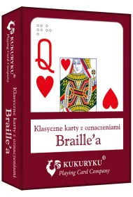 Karty do gry czerwone ze znakami Braille'a Kukuryku