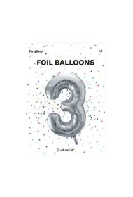 PartyDeco Balon foliowy 3 srebrny 86 cm