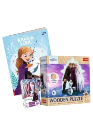 Pakiet: Kraina Lodu. Kolorowanka z naklejkami, Puzzle drewniane 50 el. Ulubiona Kraina Lodu, Czarny Piotru� i Memory. Frozen 2