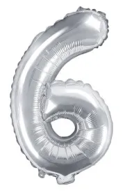 PartyDeco Balon foliowy Cyfra "6", 35cm, srebrny