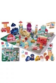 Klocki drewniane edukacyjne miasto puzzle 100el.