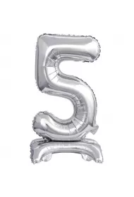 Amscan Balon foliowy mini cyfra 5 na stojaku srebrna