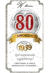 Kukartka W dniu 80 urodzin Kartka brokatowa PM-088