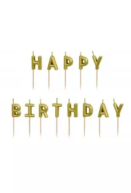 PartyDeco �wieczki urodzinowe Happy Birthday z�oty 13 szt.