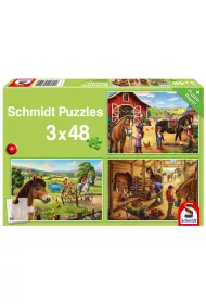 Puzzle 3x48 el. Konie Schmidt
