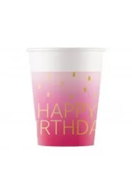 Godan Kubeczki papierowe Pink Happy Birthday 200ml 8 szt.