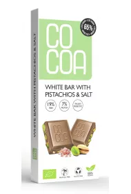 Cocoa Tabliczka biaa z pistacjami i sol 60% mniej cukru 40 g Bio