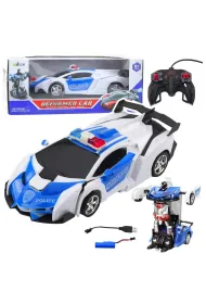 Auto robot 2W1 radiow�z policyjny R/C 1:18 LeanToys