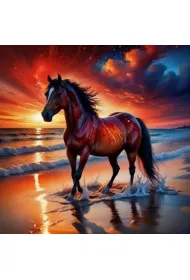 Norimpex Diamentowa mozaika - Ko� na brzegu morza na tle zachodz�cego s�o�ca 2000181 30x40cm