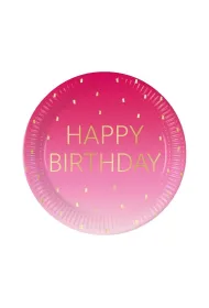 Godan Talerzyki papierowe Pink Happy Birthday 23cm