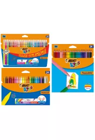 Bic Pakiet: Flamastry Kid Couleur Fluo, Kredki Kids Tropicolors, Kredki wiecowe Plastidecor + Torba prezentowa gratis