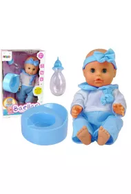 Lalka w niebieskiej pi�amie pije, butelka, nocnik LeanToys